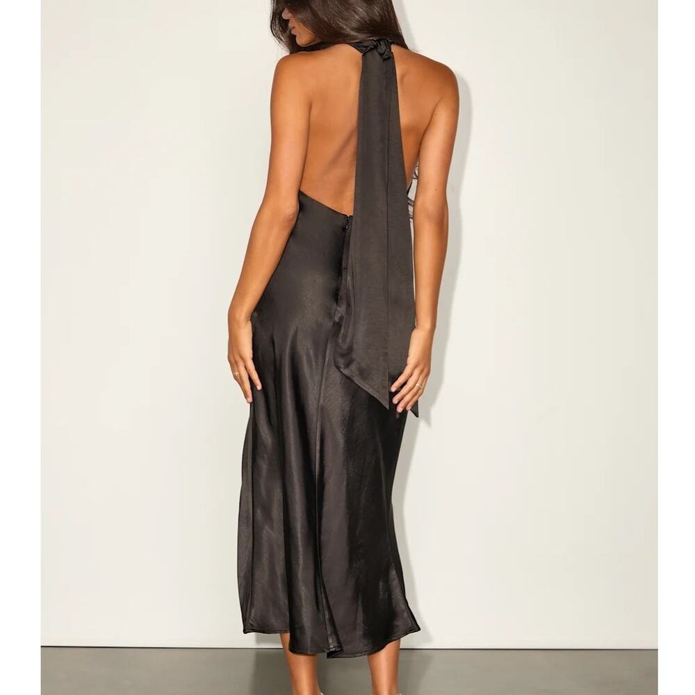 Lulus Exceptional Status Black Halter Backless Satin Slip Midi Dress Small NWT - Picture 8 of 8